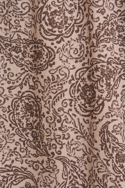 Miren Ruffle Detail Long Sleeve Button Up Shirt: Mocha-Brown Paisley