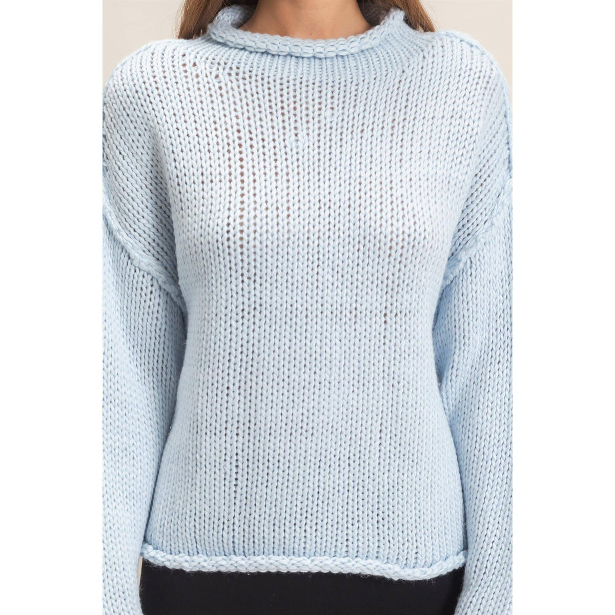 Rolled Collar Loose Knit Sweater: OATMEAL / S-M-L(2-2-2)