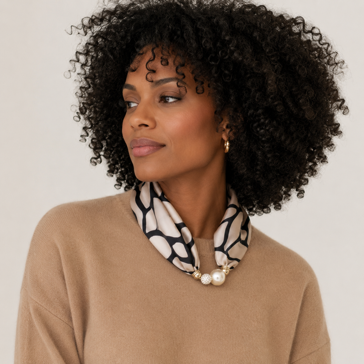 Satin Twilly Scarf Necklace with Jeweled Magnetic Clasp: Luxe Equestrian Print