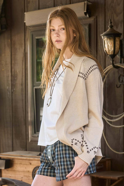 Wild Mane Horse Jacquard Shawl Knit Cardigan: Ivory