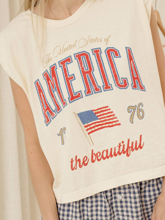 4th of July USA America Wave Arch Off White Tank