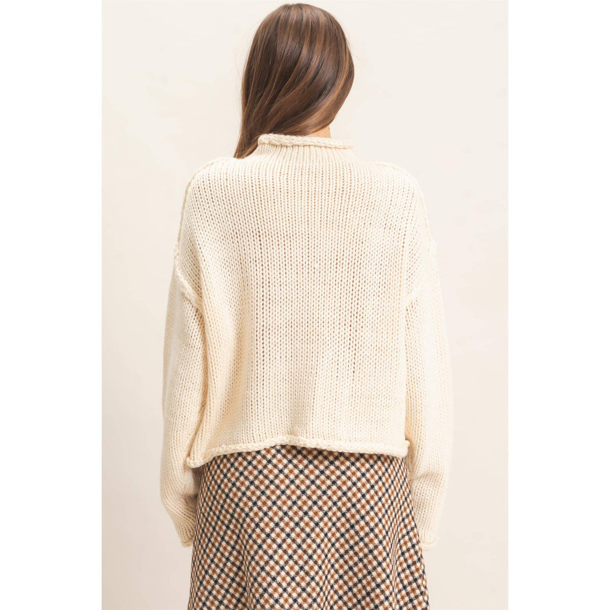 Rolled Collar Loose Knit Sweater: OATMEAL / S-M-L(2-2-2)