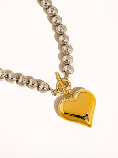 Raissa 18K Gold Non-Tarnish Two Tone Heart Necklace: Multi-Colored