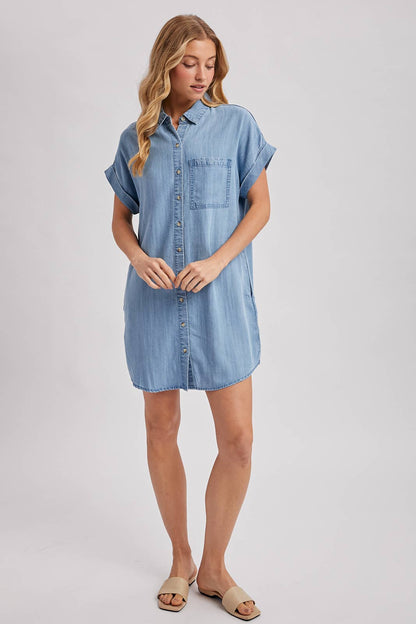 Annie Denim Button Down Shirt Dress: Light Wash
