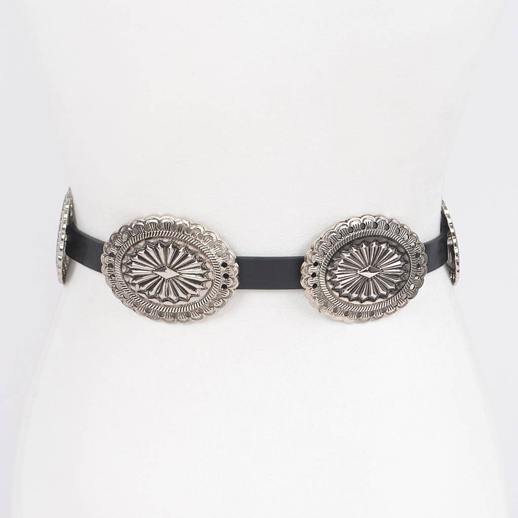 Faux Leather Western Style Multi Metal Women's Belt: CM