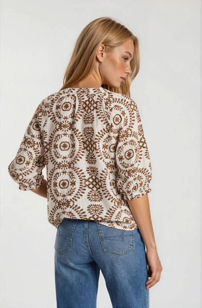 Corinne Printed Blouse: Brown