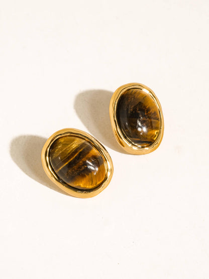 Dahlia 18K Gold Vintage Natural Stone Earring: Brown