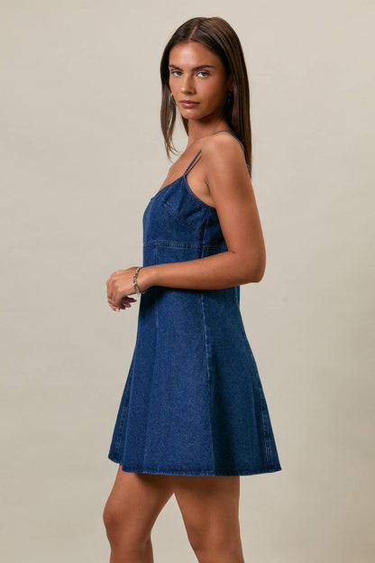 Billie Baby Doll Spaghetti Mini Dress: Denim