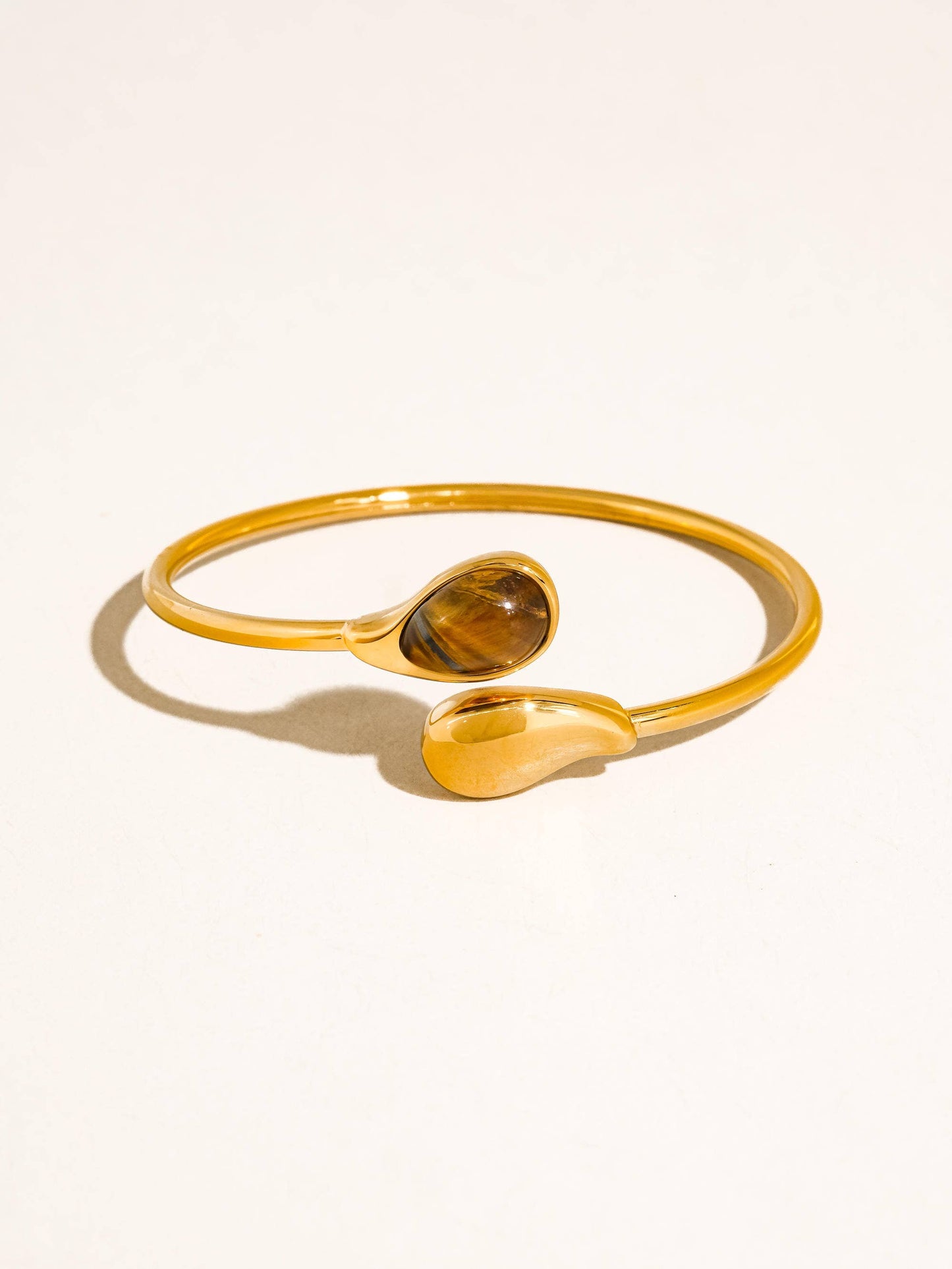 Harbor 18K Gold Non-Tarnish Open Cuff Stone Bracelet: White