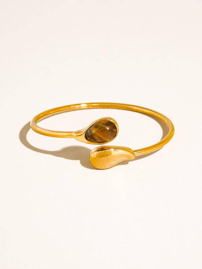 Harbor 18K Gold Non-Tarnish Open Cuff Stone Bracelet: White