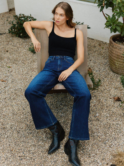 SUPER HIGH RISE FULL LENGTH DARK WASH WIDE JEANS T6937: UPLIFTED JEWEL / 26
