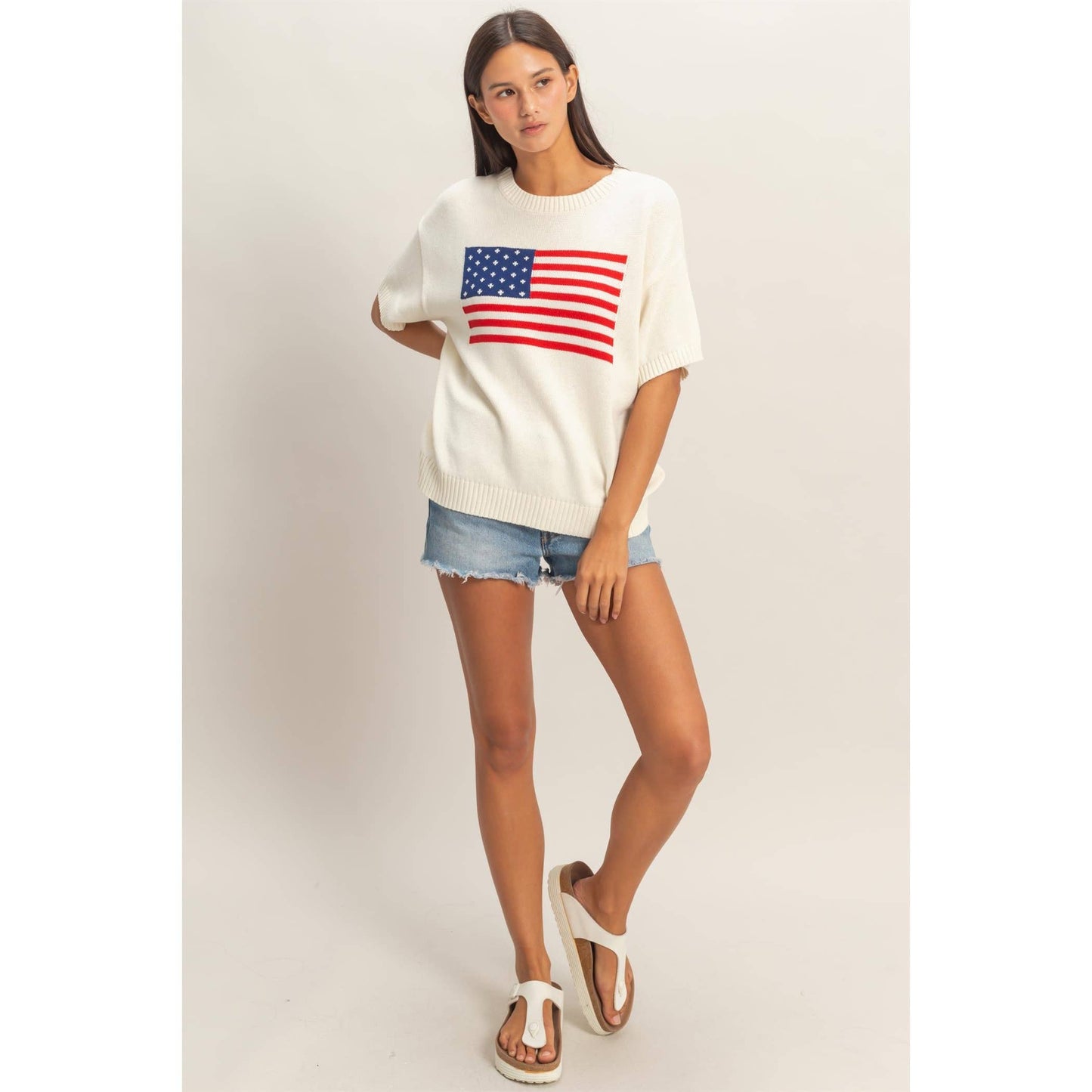 Americana Flag Knit Top: CREAM