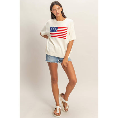 Americana Flag Knit Top: CREAM