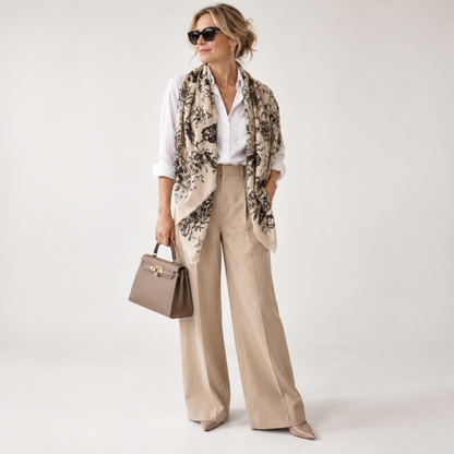 Ellison+Young Cozy Botanical Oversized Square Scarf: Ivory
