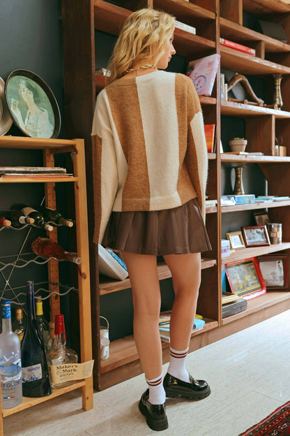 Brownstone Leather Pleated Mini Skirt: Dark Brown