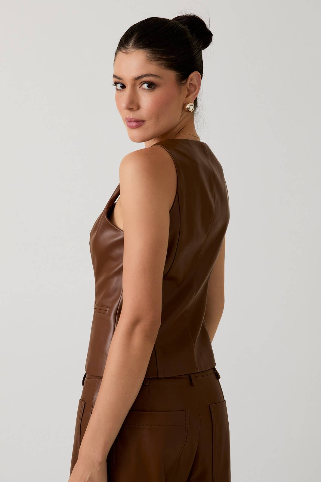 Farrah Faux Leather Vest: Brown