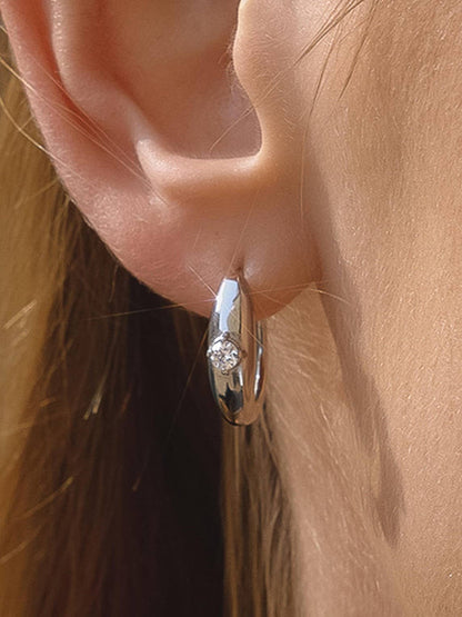 Dazzleon Silver CZ Solitaire  Hoop Earrings: Silver