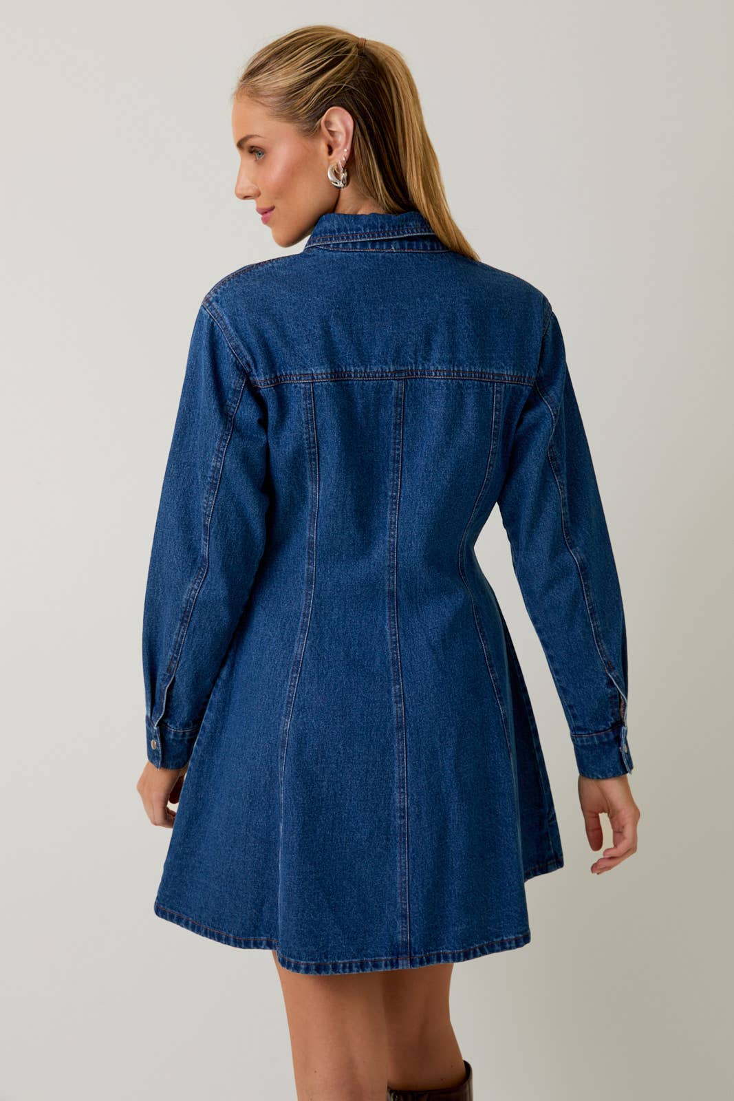 Dakota Long Sleeve Fit & Flare Denim Mini Dress