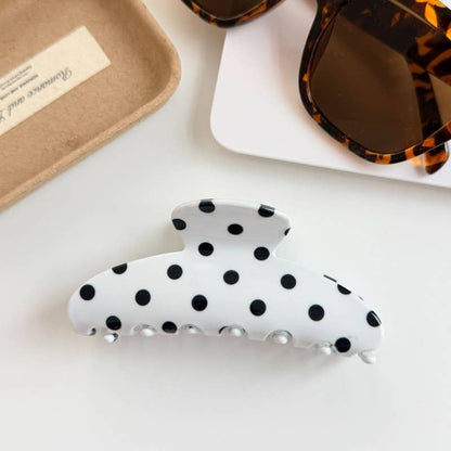 Retro Polka Dot Hair Claw - Glossy Spotted French | 40H1099: Off White