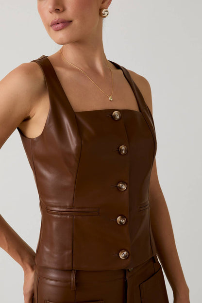 Farrah Faux Leather Vest: Brown