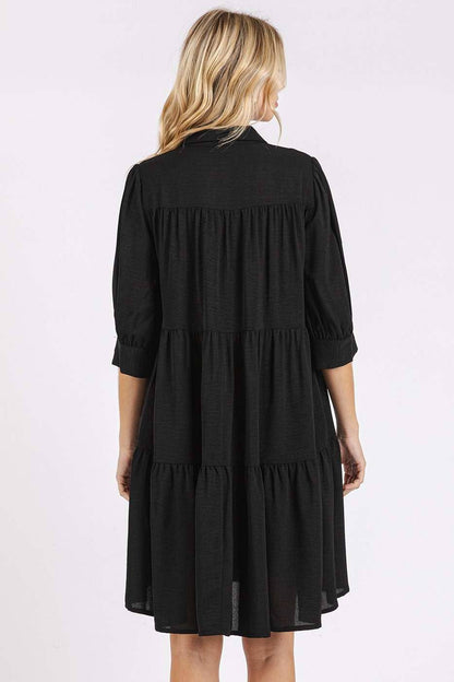 AIRFLOW RUFFLE TIER BUTTONED MINI SHIRT DRESS: SAGE / S-M-L(2-2-2)