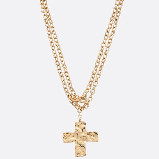SDJ CROSS PENDANT LAYERED NECKLACE