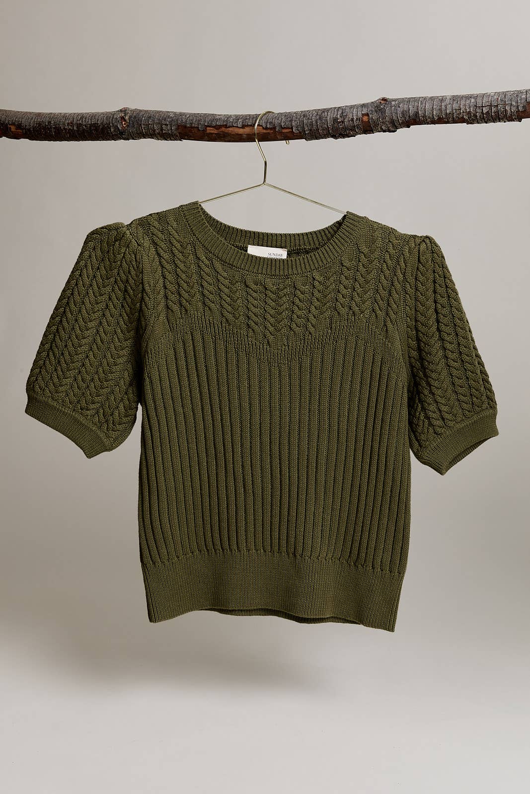 Cypress Short Sleeve Cable Sweater: Olive