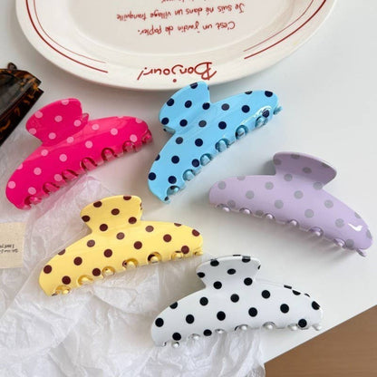 Retro Polka Dot Hair Claw - Glossy Spotted French | 40H1099: Off White