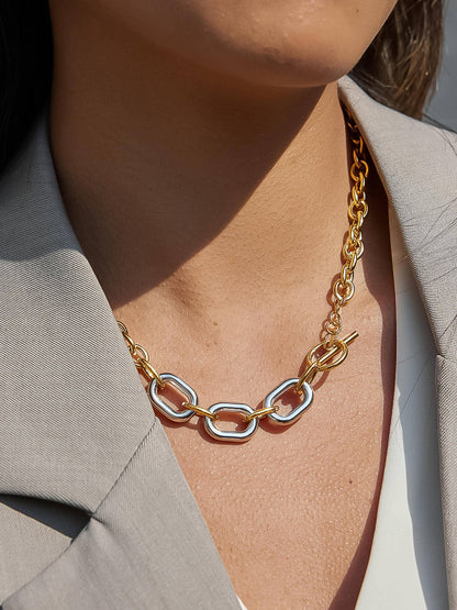 Lurette 18K Gold Non-Tarnish Two Tone Chain Necklace: Multi-Colored