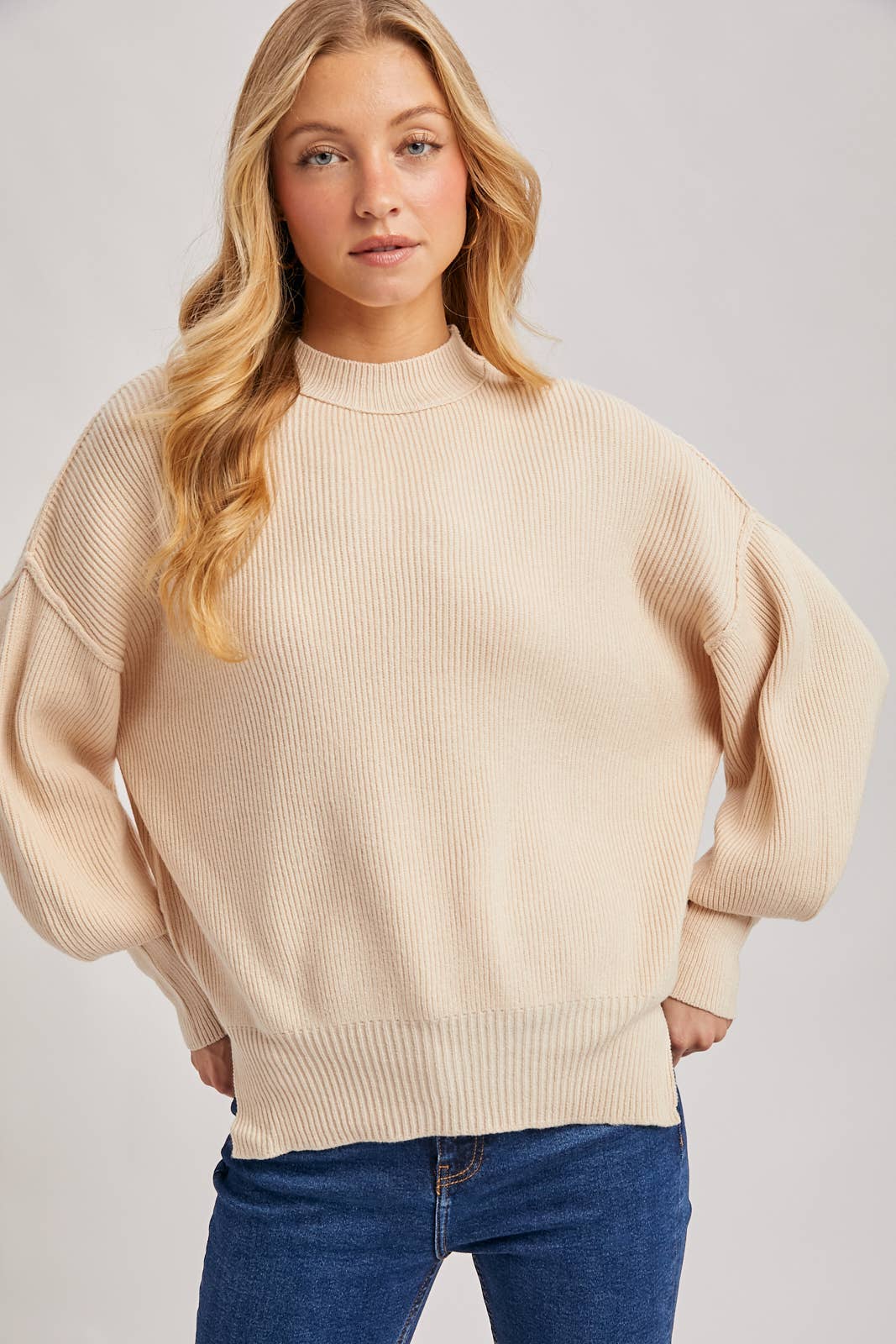 Frost Ribbed Mock Neck Pullover: Shell
