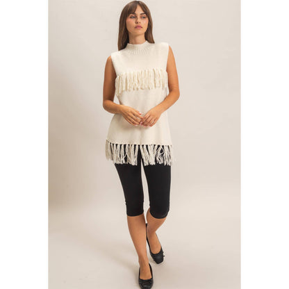 Fringe Turtleneck Sweater Vest: BROWN / S-M-L(2-2-2)