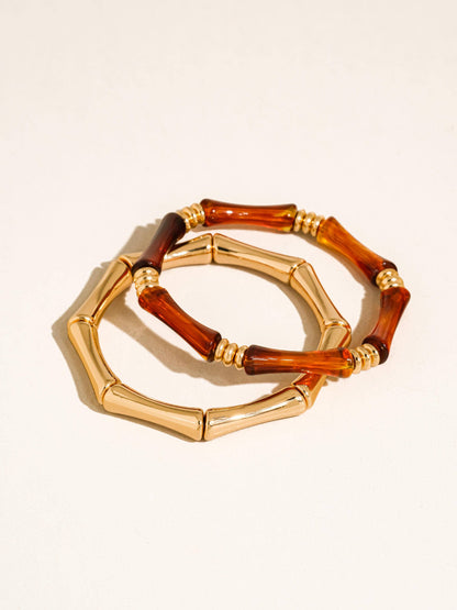 Alun 18K Gold Non-Tarnish Bamboo Resin Bangle Set: Brown