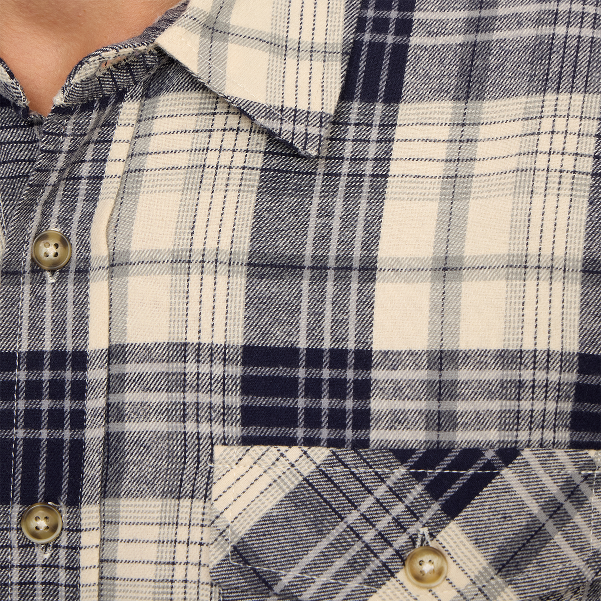 Long Sleeve Flannel Plaid Front Pockets Shirt: Navy