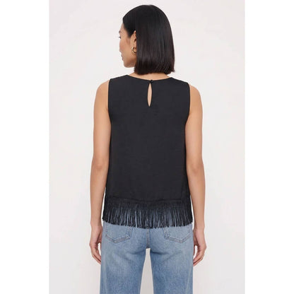 Lena V-Neck Sleeveless Satin Fringe-Hem Top: Chocolate
