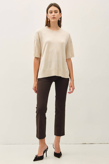 Fayee Boxy Fit Short Sleeve Sweater Top: Oatmeal