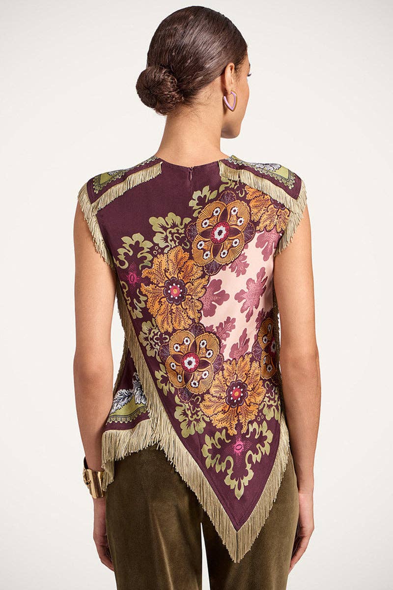 Cora Asymmetrical Fringe Cross Top: Wine