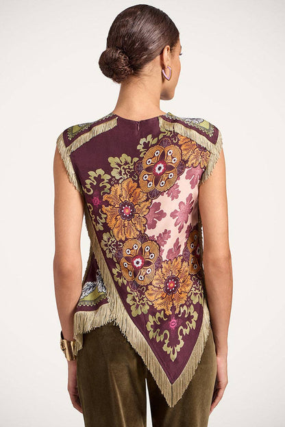Cora Asymmetrical Fringe Cross Top: Wine
