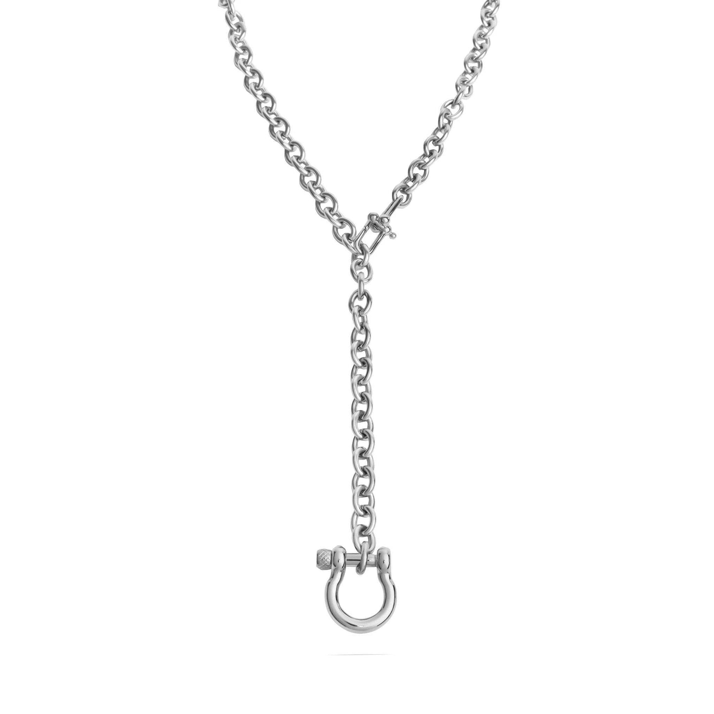 Calvere Non-Tarnish Y Necklace with Horse shoe Carabiner: Silver