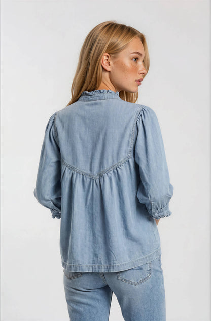 Dixie V-Neck Denim Top: Light Denim