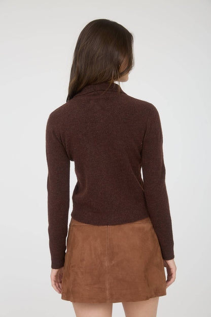 Lena Collared Button Down Long Sleeve Knit Cardigan: Chocolate