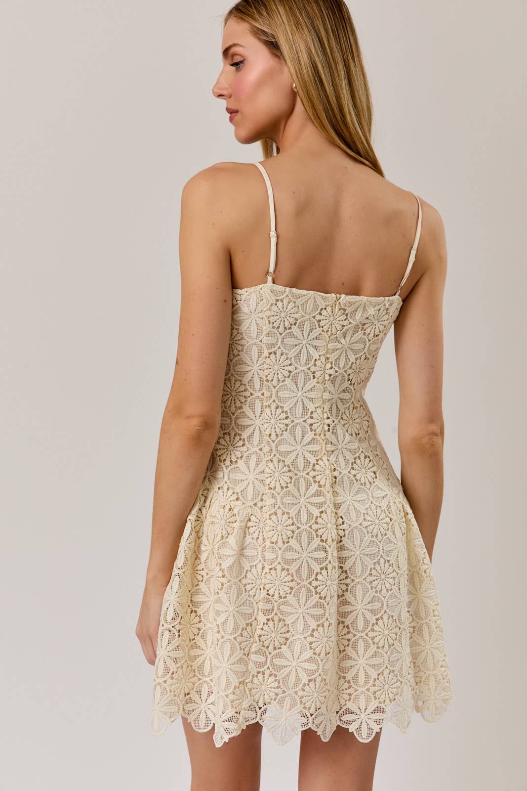 Blythe Sleeveless Drop Waist Lace Dress: Cream