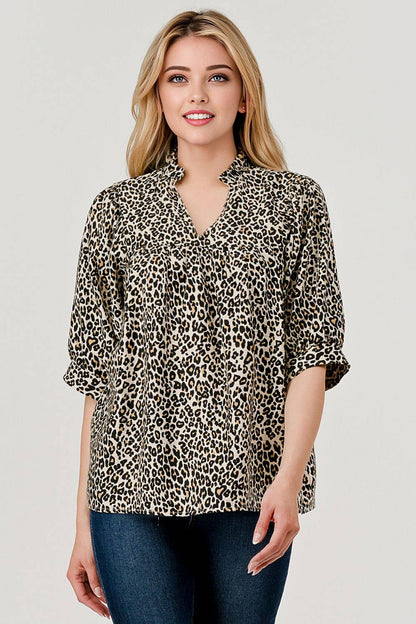 Devon Half Sleeve Leopard Print Loose Fit Top