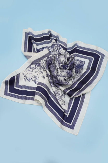 LARGE FLORAL TOILE PRINT BANDANA SCARF | 40SC653: NAVY