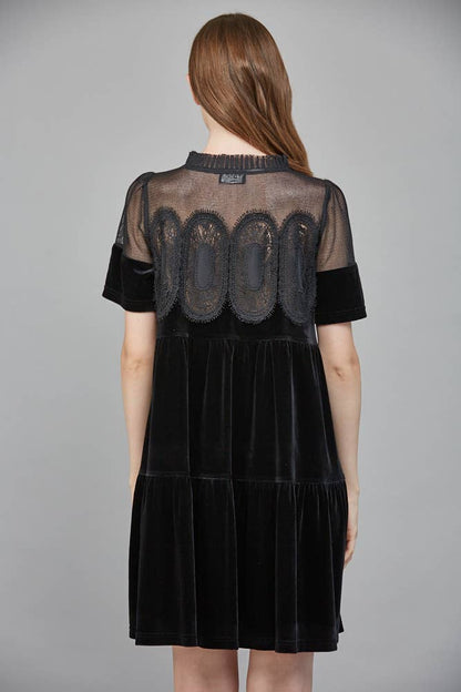 Solstice Contrast Sheer Mesh with Lace Detail Velvet: Black