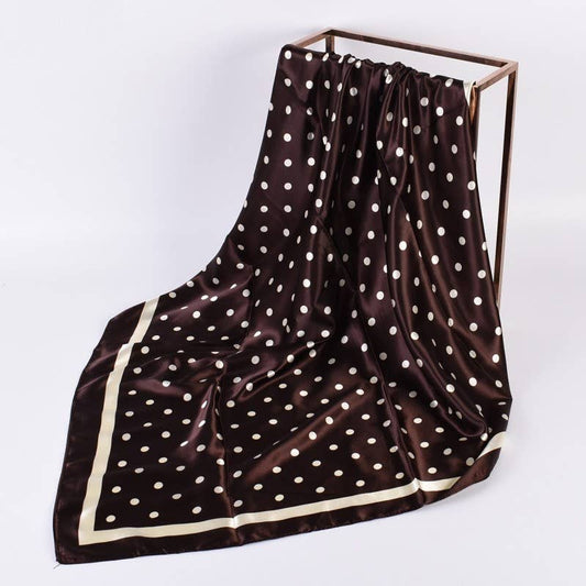 LARGE POLKA DOT PRINT BANDANA SCARF: Brown