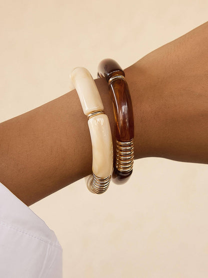 Cove 18K Gold Non-Tarnish Chunky Resin Bangle Set: Brown