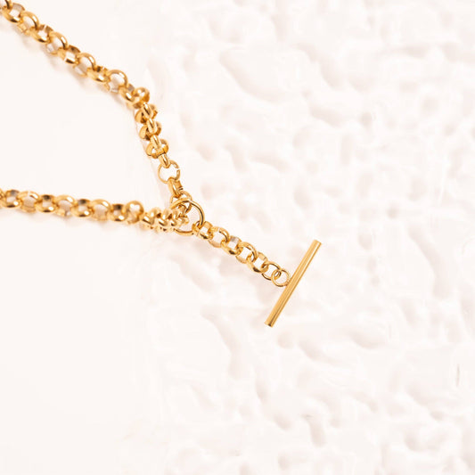 Iscera 18K Gold Non-Tarnish Stainless Steel Tbar Necklace: Gold