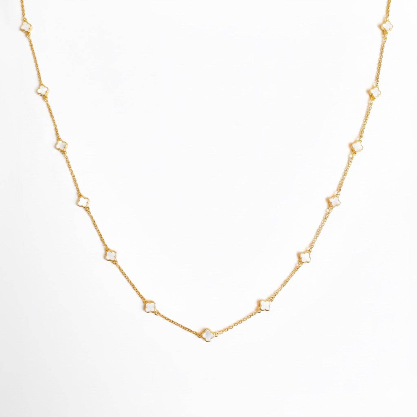 Petite Colored Clover Necklace: Cream