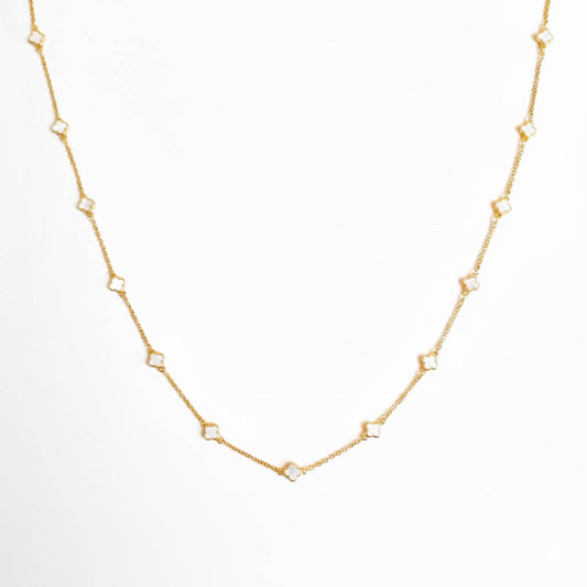 Petite Colored Clover Necklace: Cream