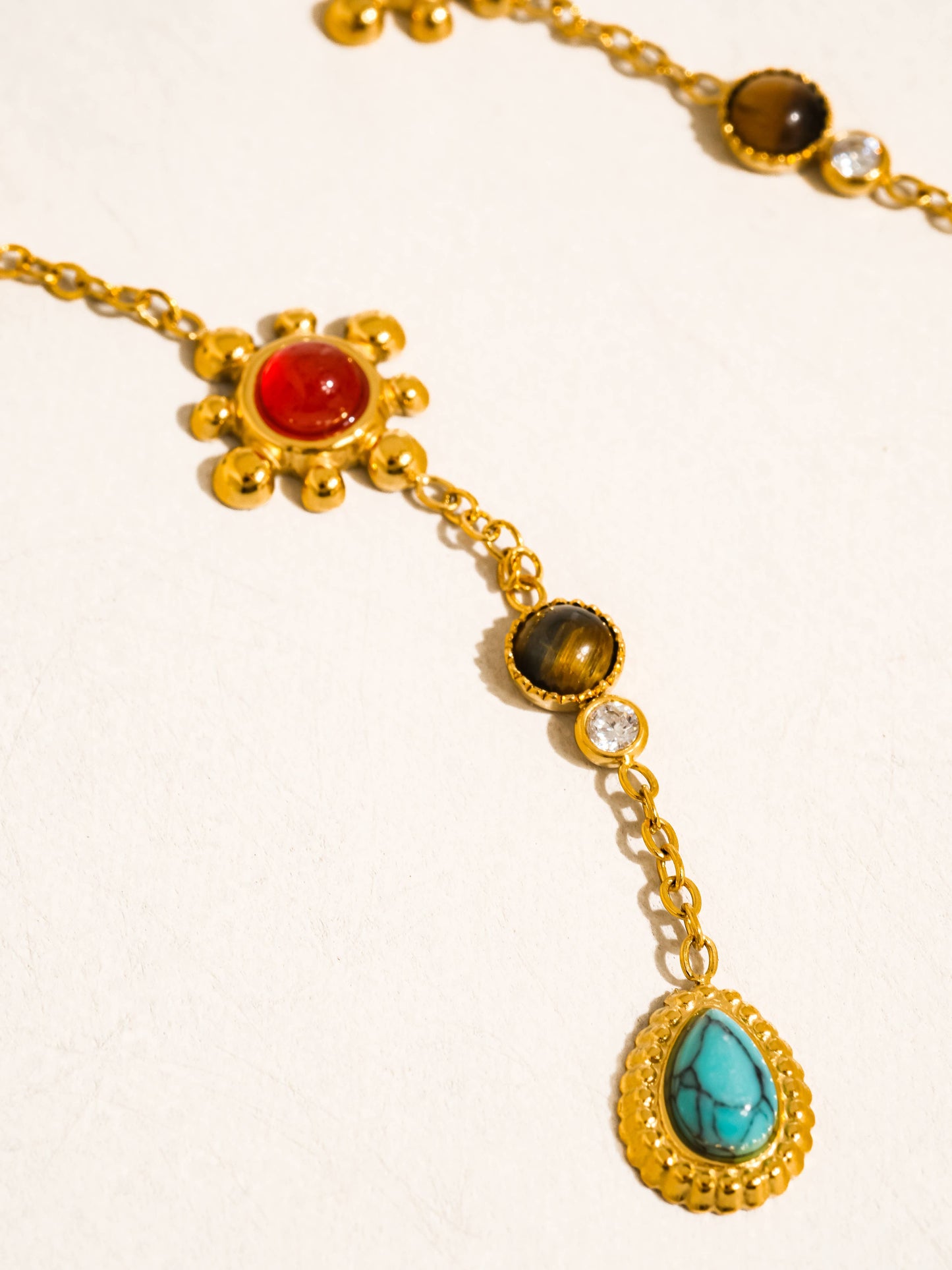 Bellevie 18K Gold Non-Tarnish Boho Gemstone Drop Earrings: Multi-Colored